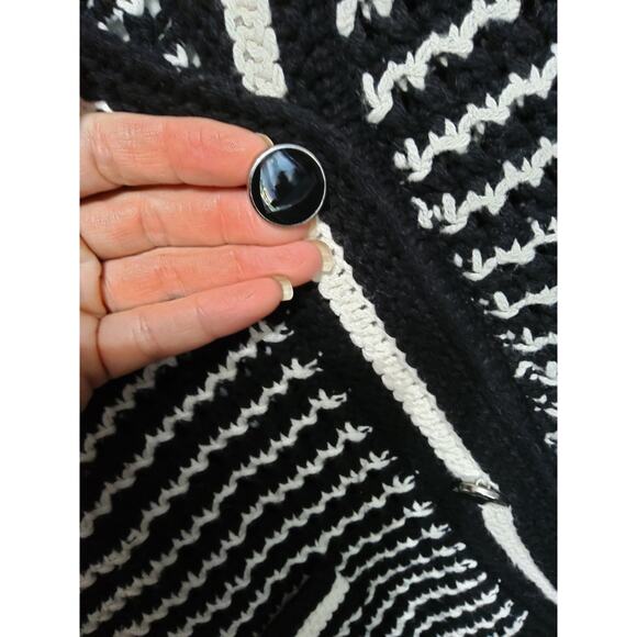 Coastal Chunky Knit sweater vest blk/white striped Buttoned Fisherman Womans L - Picture 2 of 9